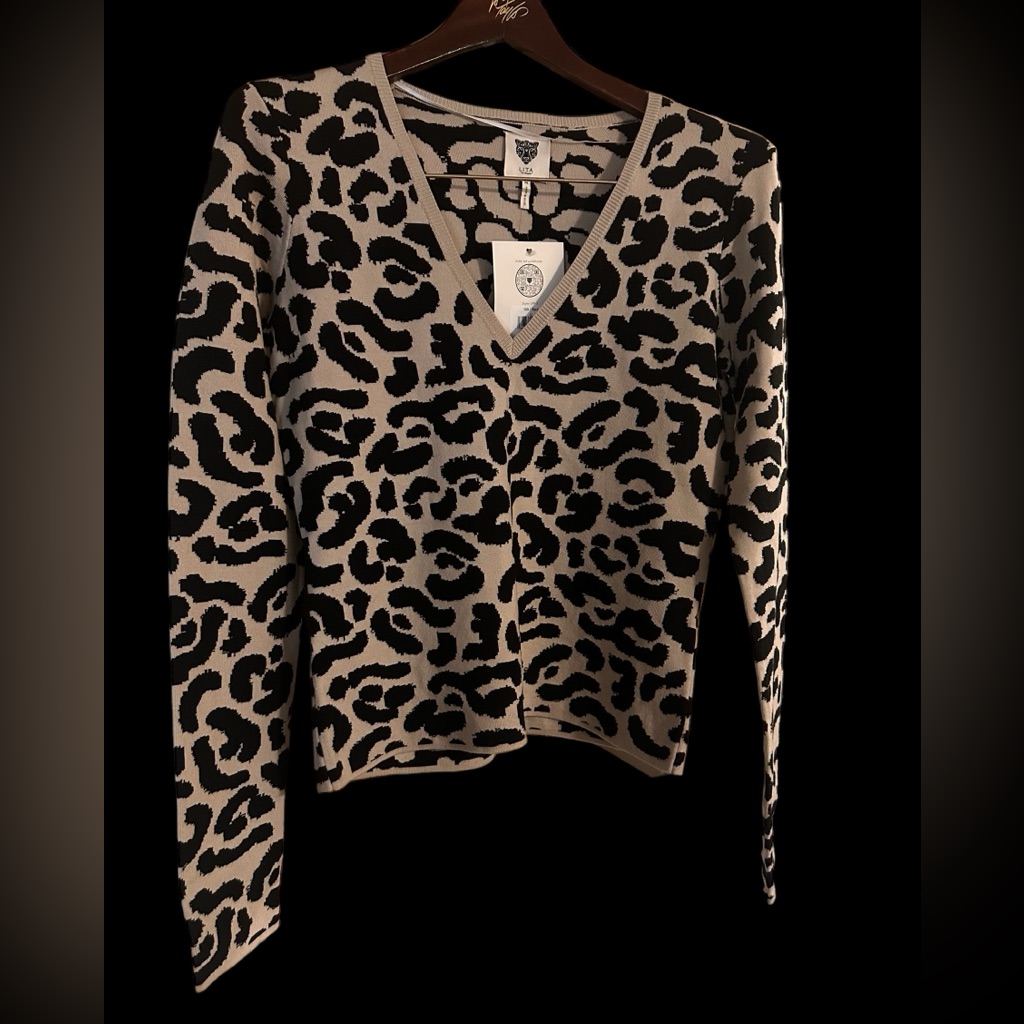 Nwt Lita By Ciara Merino Wool Blend Animal Print Sweater, Medium, Msrp $248